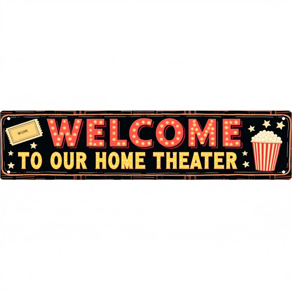 Decorative Tin Sign 16*4 Inches "Welcome to Home Theater" Home Theater, Movie Room, Patio Welcome to Home Theater Theme, Movie Room Decor, Vintage Movie Posters