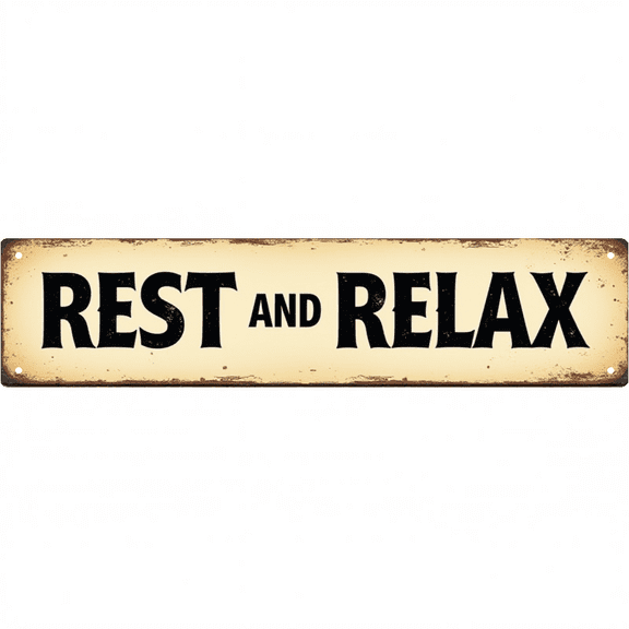 Decorative Tin Sign 16*4 Inches for Bedroom,"Rest and Relax" Patio, Bathroom - Calming Wall Decor