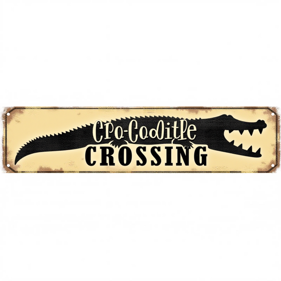 Decorative Tin Sign 16*4 Inches for Garden, Y"Crocodile Crossing" ard, Patio - Welcome God Bless America Decor