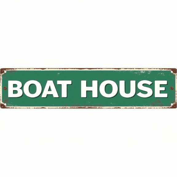 Decorative Tin Sign 16x4 Inch Boat House Design - Great for Coastal Decor, Beach House Decor, Outdoor Signs Patio Dock Backyard
