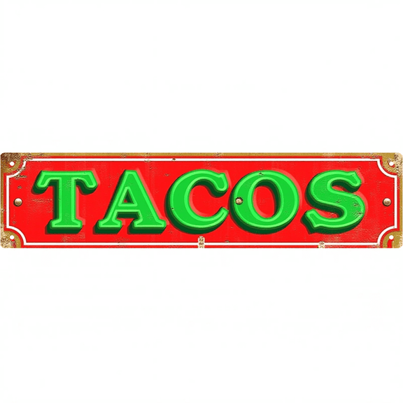 Decorative Tin Sign 16x4 Inch TACOS Design - Ideal for Kitchen Decor, Funny Room Decor, Vintage Foodie Decor Dining Room Art Outdoor Patio Signs