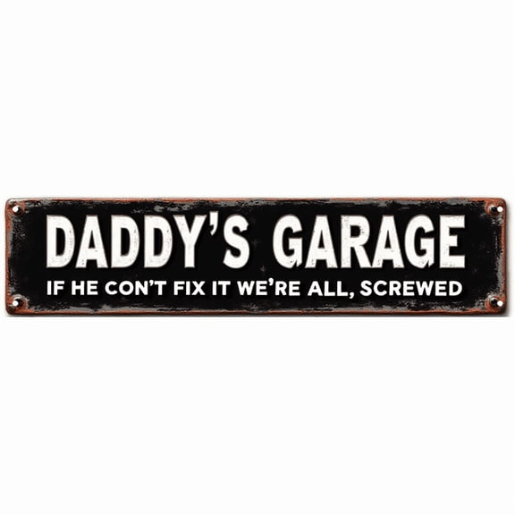 Decorative Tin Sign 16x4 Inches - DADDY'S GARAGE Humorous Design - Great for Garage, Man Cave, Patio - Funny Signs, Vintage Decor, Cool Stuff for Your Room