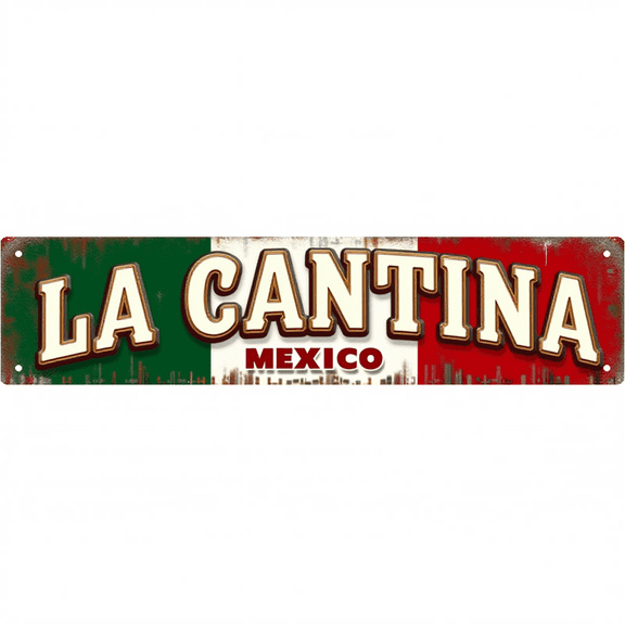 Decorative Tin Sign 16x4 Inches LA CANTINA MEXICO Design - Bar Decorations for Home, Outdoor Bar Decor, Retro Decor for Bar, Patio, Backyard