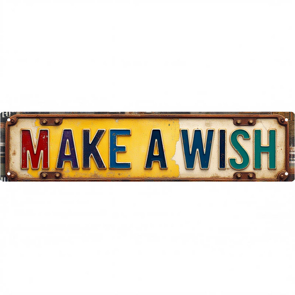 Decorative Tin Sign 16x4 Inches MAKE A WISH Design - Family Wall Decor, Vintage Home Decor, Wall Decor for Living Room, Bedroom, Entryway