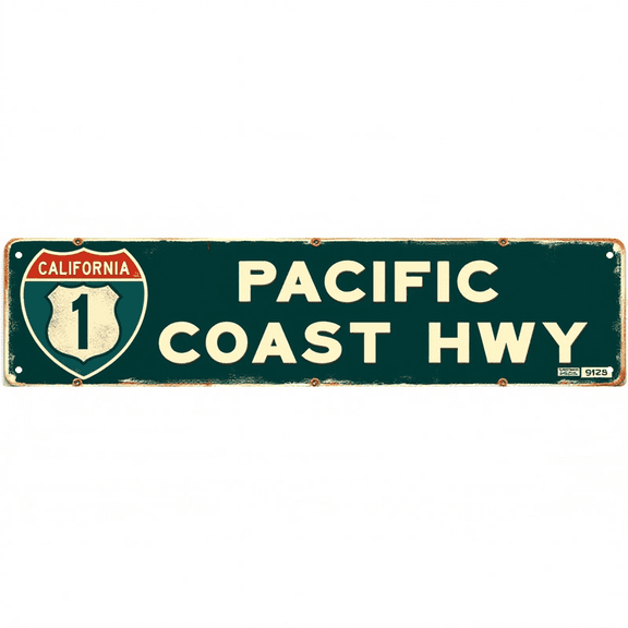Decorative Tin Sign 16x4 Inches PACIFIC 1 COAST HWY Design - Beachy Decor, Outdoor Sign, Mens Wall Decor for Beach House, Patio, Bedroom