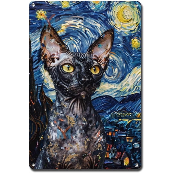 Decorative Tin Sign Vintage Wall Art Cornish Rex Starry Night Curls Tin Sign Rex Curls for Home Modern Decor and Cat Lovers Waterproof Aluminum 8×12 Inches