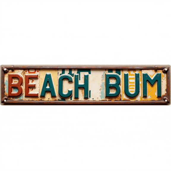 Decorative Tin Signs 16*4 Inches "Beach Bum" Beachy Decor, Outdoor Signs, Patio Signs Ideal for Beach House, Patio, Backyard