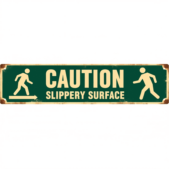 Decorative Tin Signs 16*4 Inches "Caution Slippery Surface" Outdoor Signs, Patio Signs, Farmhouse Decor Ideal for Patio, Backyard, Pool Area