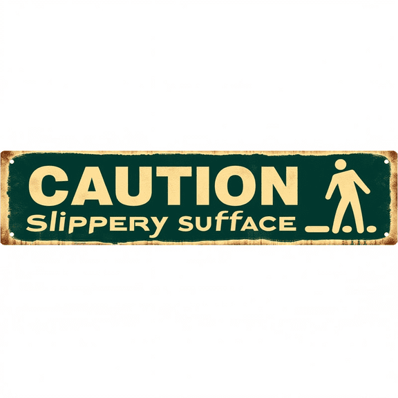 Decorative Tin Signs 16*4 Inches "Caution Slippery Surface" Safety Themed Design for Bathroom, Pool Area, Kitchen | Bathroom Signs Decor, Pool Sign, Outdoor Sign