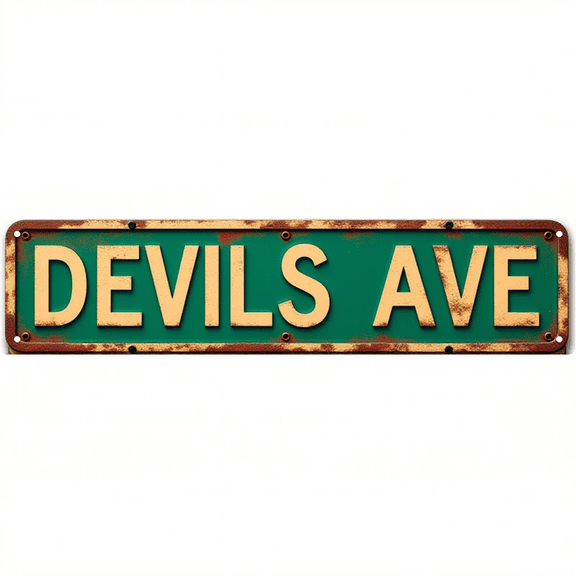 Decorative Tin Signs 16*4 Inches "Devils Ave" Edgy Devils Ave Decor for Man Cave Garage Bar