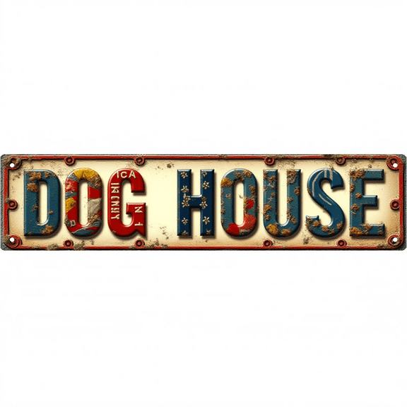 Decorative Tin Signs 16*4 Inches "Dog House" Pet Theme Decor, Farmhouse Decor, Unique Wall Decor Ideal for Bedroom, Living Room, Backyard