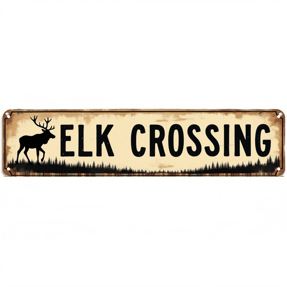 Decorative Tin Signs 16*4 Inches "Elk Crossing" Perfect for Backyard, Patio, Garden Outdoor Signs, Patio Signs, Rustic Decor