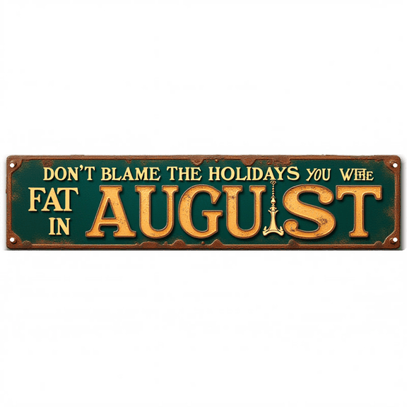 Decorative Tin Signs 16*4 Inches "Fat in August" Dad's Shed Vintage Decor for Garage Backyard Patio