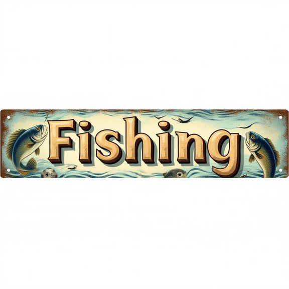 Decorative Tin Signs 16*4 Inches "Fishing" Fish Decor, Fishing Decor, Beach Theme Decor Ideal for Living Room, Man Cave, Garage, Patio