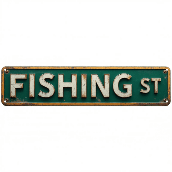 Decorative Tin Signs 16*4 Inches "Fishing St" Fish Decor, Fishing Decor, Beach Theme Decor Ideal for Living Room, Man Cave, Garage, Patio