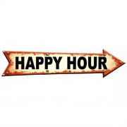 Decorative Tin Signs 16*4 Inches "Happy Hour Arrow" Vintage Bar Decor, Funny Room Decor, Outdoor Signs Ideal for Home Bar, Patio, Man Cave