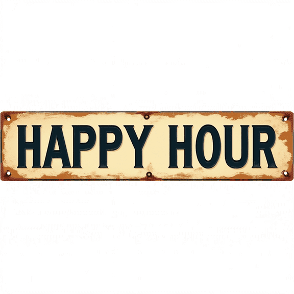 Decorative Tin Signs 16*4 Inches "Happy Hour" Vintage Bar Decor, Funny Room Decor, Outdoor Signs Ideal for Home Bar, Patio, Man Cave