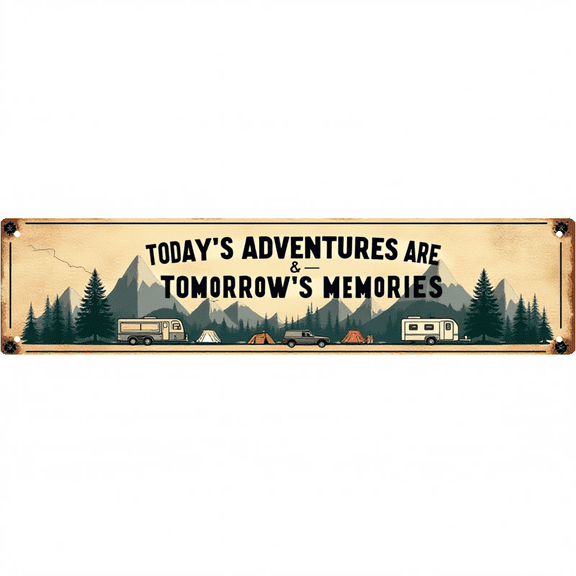 Decorative Tin Signs 16*4 Inches - Ideal for"Adventures memories" Living Room, Travel Room, Patio | Travel Decor, Inspirational Signs, Vintage Decor for Home