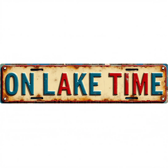 Decorative Tin Signs 16*4 Inches - Ideal for"On Lake Time" Lake House, Patio, Living Room | Lake House Decor, Beachy Decor, Outdoor Sign