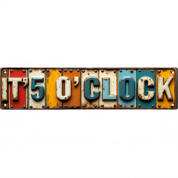 Decorative Tin Signs 16*4 Inches "It's 5 O'clock" Vintage Bar Decor, Funny Room Decor, Outdoor Signs Ideal for Home Bar, Patio, Man Cave