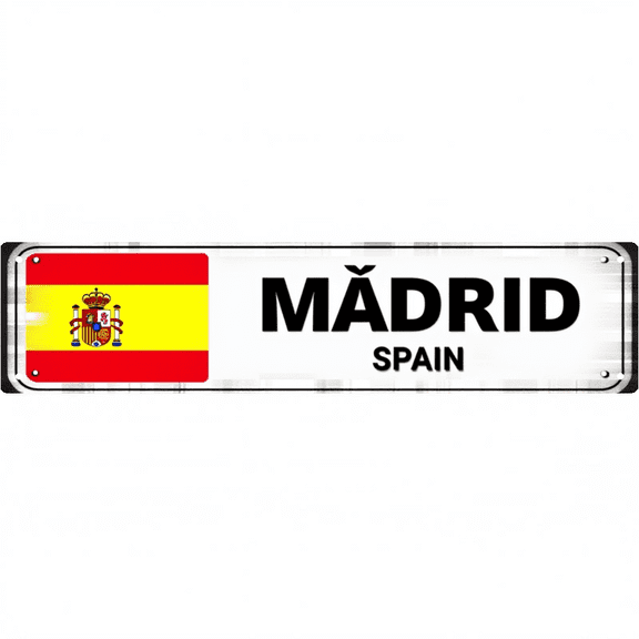 Decorative Tin Signs 16*4 Inches "Madrid Spain" Vintage Room Decor, Unique Wall Decor, Outdoor Signs Ideal for Living Room, Patio, Study