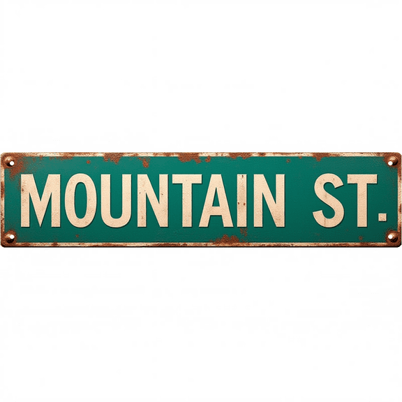 Decorative Tin Signs 16*4 Inches "Mountain St" Pet Theme Decor, Farmhouse Decor, Outdoor Signs Ideal for Backyard, Bedroom, Living Room