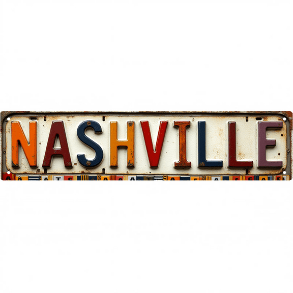 Decorative Tin Signs 16*4 Inches "Nashville" Retro Nashville Music Decor for Bedroom Bar Garage