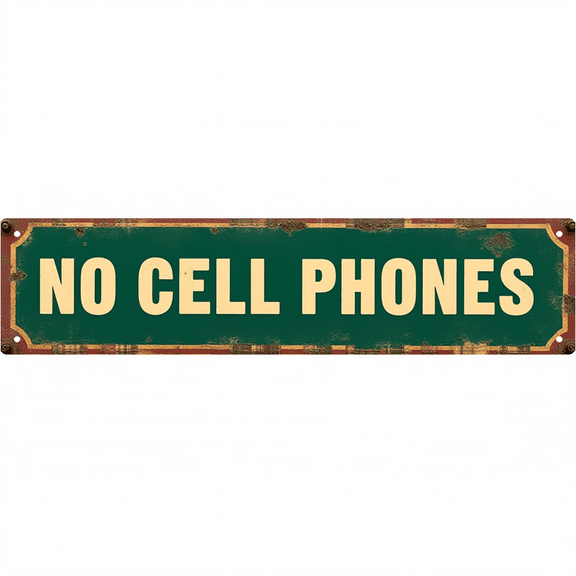 Decorative Tin Signs 16*4 Inches "No Cell Phones" Funny Room Decor, Bedroom Decor, Unique Wall Decor Ideal for Bedroom, Study, Home Theater