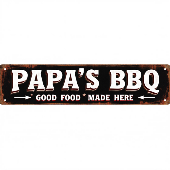 Decorative Tin Signs 16*4 Inches "PAPA'S BBQ Good Food Made Here" BBQ-Themed Design for Backyard, Patio, Man Cave | Bar Decorations for Home, Outdoor Sign, Retro Kitchen Decor