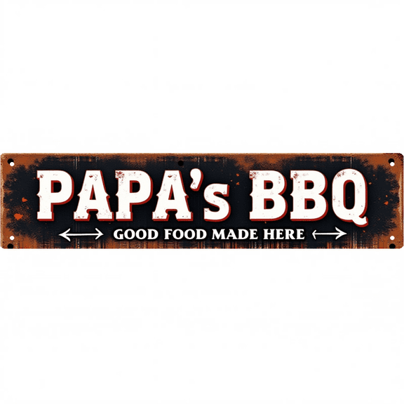 Decorative Tin Signs 16*4 Inches "PAPA's BBQ Good Food Made Here" Themed Design for Backyard, Patio, Man Cave | Bar Decorations for Home, Outdoor Sign, Retro Kitchen Decor