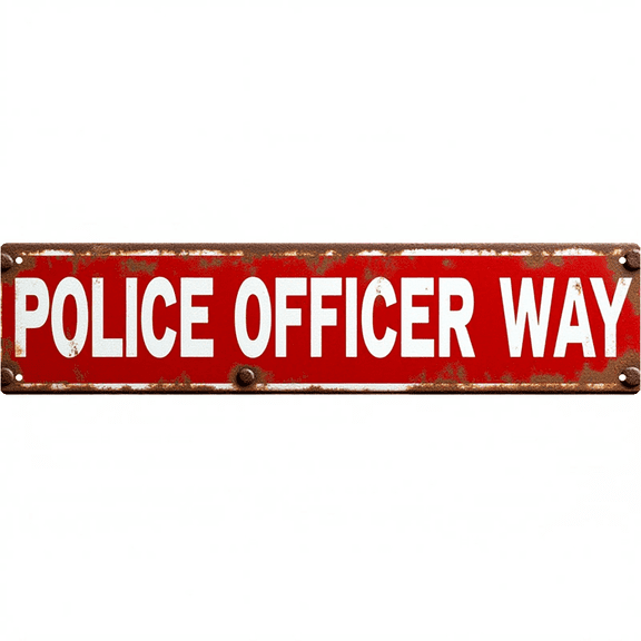 Decorative Tin Signs 16*4 Inches "Police Officer Way" Street Signs for Bedroom, Police Theme Decor, Mens Wall Decor Ideal for Bedroom, Man Cave, Garage, Office