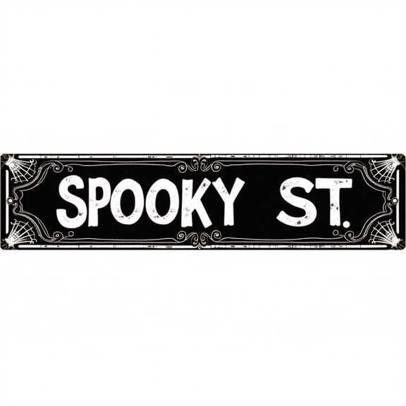 Decorative Tin Signs 16*4 Inches "Spooky St" Gothic Wall Art, Funny Room Decor, Vintage Room Decor Ideal for Bedroom, Basement, Game Room