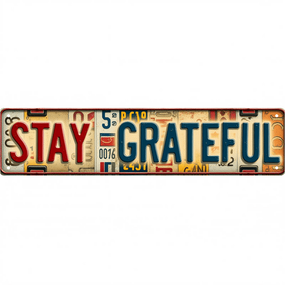 Decorative Tin Signs 16*4 Inches "Stay Grateful" Suitable for Bedroom, Living Room, Entryway Family Sign, Vintage Room Decor, Home Sweet Home Sign