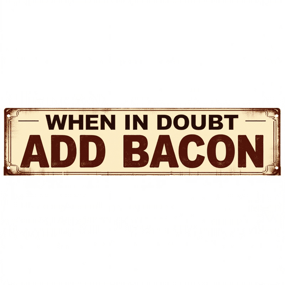 Decorative Tin Signs 16*4 Inches "When in Doubt Add Bacon" Suitable for Kitchen, Dining Room, Patio Retro Kitchen Decor, Funny Signs, Kitchen Signs
