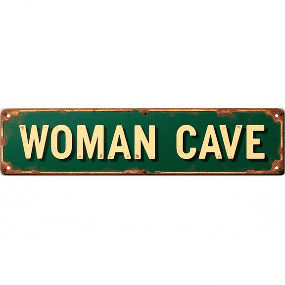 Decorative Tin Signs 16*4 Inches "Woman Cave" Women's Room Decor, Vintage Room Decor, Unique Wall Decor Ideal for Bedroom, Closet, Living Room