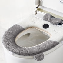 Decorative Toilet Seat Cover with Cute Embroidery, Soft Plush Thickened Toilet Seat for Winter Warmth, Machine Washable Household Toilet Cushion(Gray)
