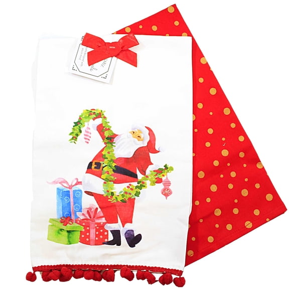 Decorative Towel Glam Santa With Ornaments Kitchen 100% Cotton Clean Up Mx185402o