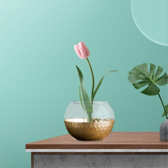 Decorative Transparent Vase Flower Bottle Table Gold Electroplated Elegant Art for Home Decoration Flower Display Indoor Decor - Round ball