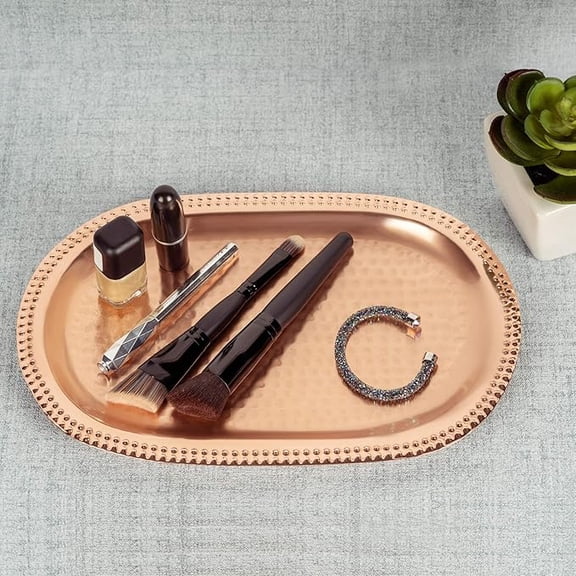Decorative Tray | Metal Cosmetic Organizer, Hand Towel Storage Tray Dispenser, Bathroom Vanity countertop, Hammered Finish