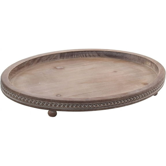 Decorative Tray, Oval Wooden Tray for Coffee Table Decor Kitchen Dinning Table Entryway, Small Beaded Tray for Holidays, Distressed Brown