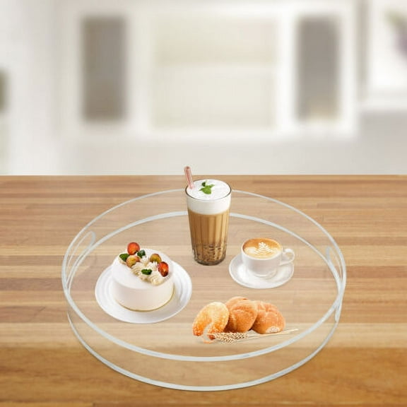 Decorative Tray, Round Acrylic Tray with Handles, Vanity Tray and Serving Tray