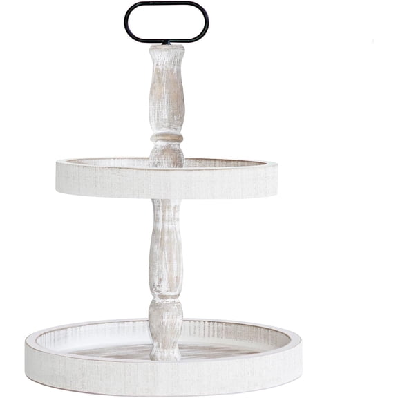 Decorative Tray - Two Tiered Tray Cupcake Stand Farmhouse Rustic 2 Tiered Serving Tray for Home and Kitchen Decor, Party, Weddings-Holiday Decoration Customizable Display Options(White)