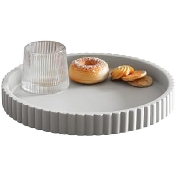 Decorative Tray for Coffee Table, Living Room, Side Table, 11" Gray Round Concrete Home Decor Serving Trays for Accent Table, Console Table