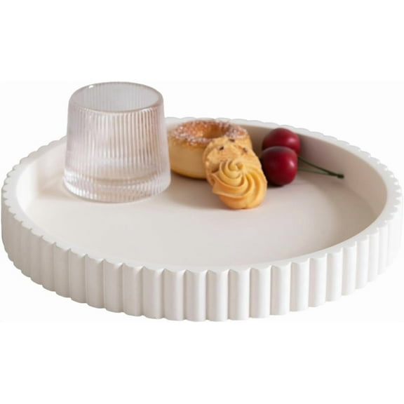 Decorative Tray for Coffee Table, Living Room, Side Table, 11" White Round Concrete Home Decor Serving Trays for Accent Table, Console Table