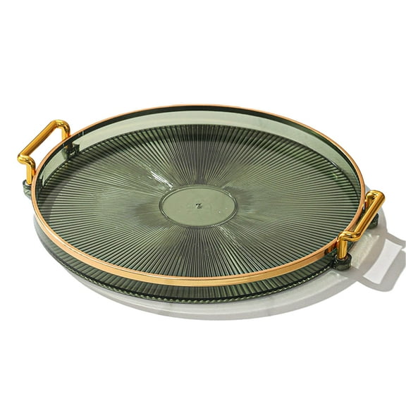 Decorative Tray for Coffee Table, Modern Round Serving Tray with Handles, Plastic Tea Tray for Bathroom Decor - green