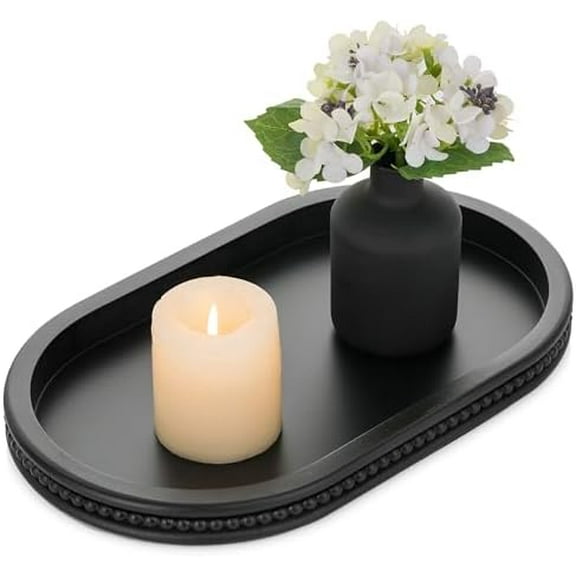 Decorative Trays for Coffee Table : Black Oval Centerpiece Tray Wood for Farmhouse Entry Table Decor Round Bathroom Tray for Living Room Kitchen Counter