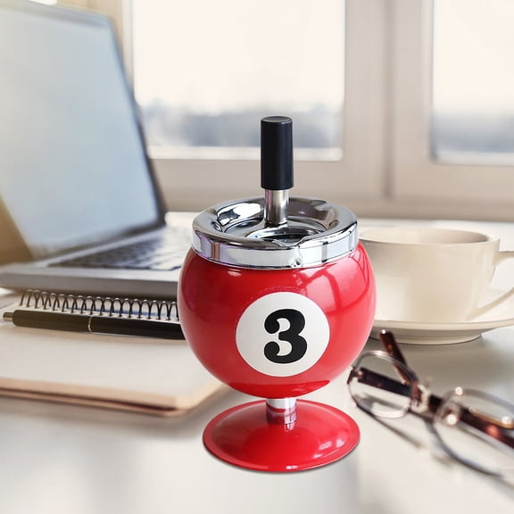 Decorative Trays For Home Decor, Game Room Accessories And Decor, Ashtray With Lid, Ash Tray With Lid, Black Home Decor, Black Room Decor, 5 In Height, Metal Build, Red Sphere, 1