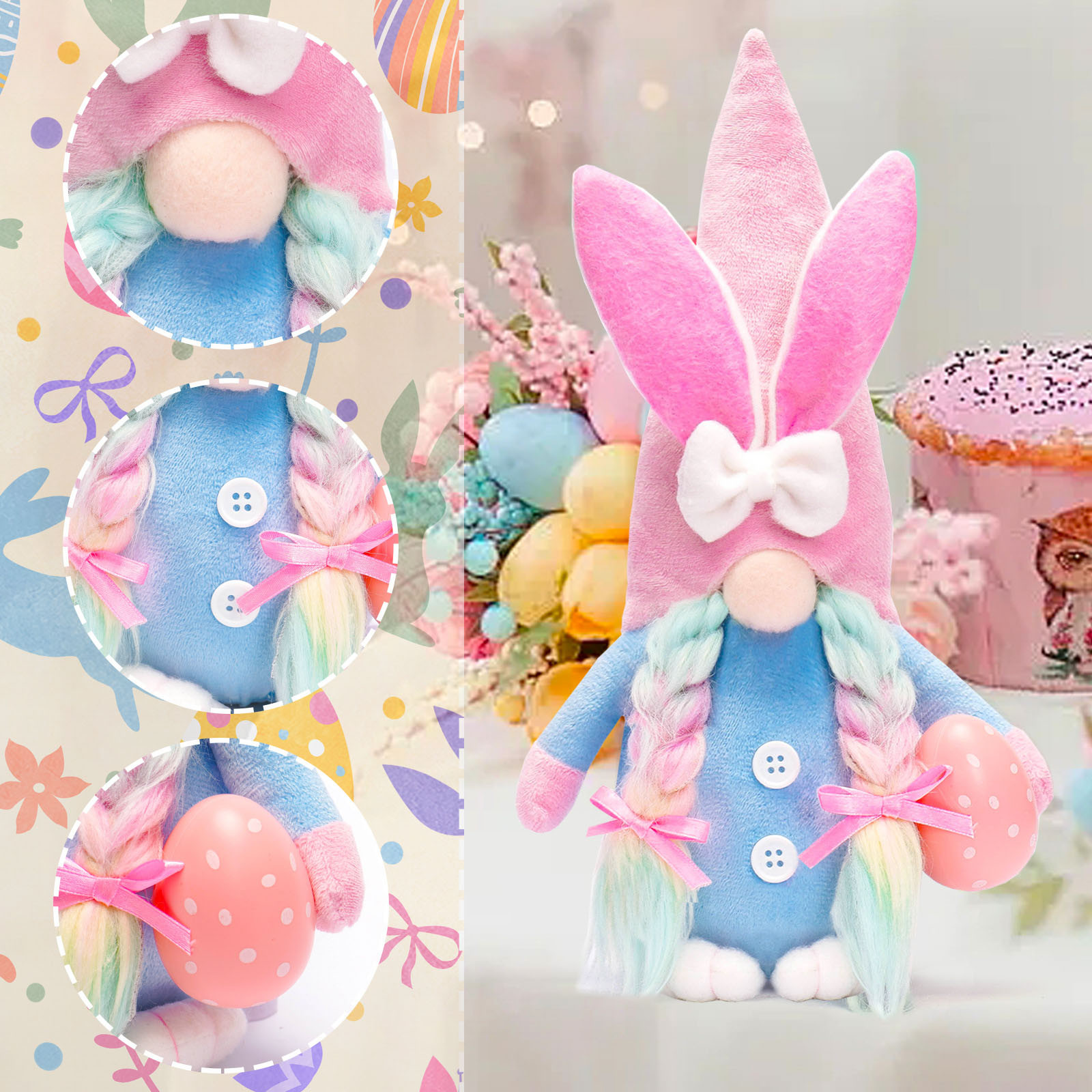 Decorative Trays for Home Decor Easter Ornament Glowing Bunny Doll Cute