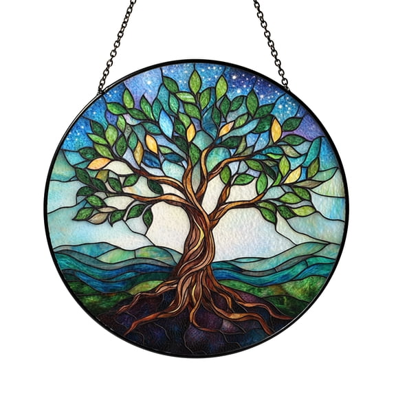 Decorative Tree Mosaic Stained Glass Suncatcher – Nature Window Decor