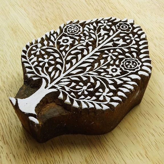 Decorative Tree Pattern Wooden Stamp Blocks Hand Carved Textile Printing Block
